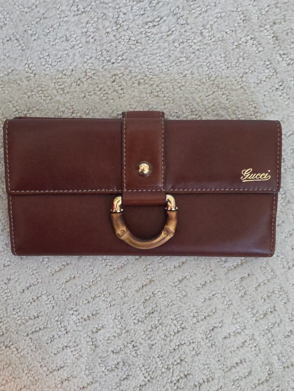 Gucci Brown Leather Wallet with Bamboo Ring and Gold Logo